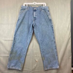 Wrangler Carpenter Jeans Men's 34x29 Blue Tool Pockets Workwear Utility Pants
